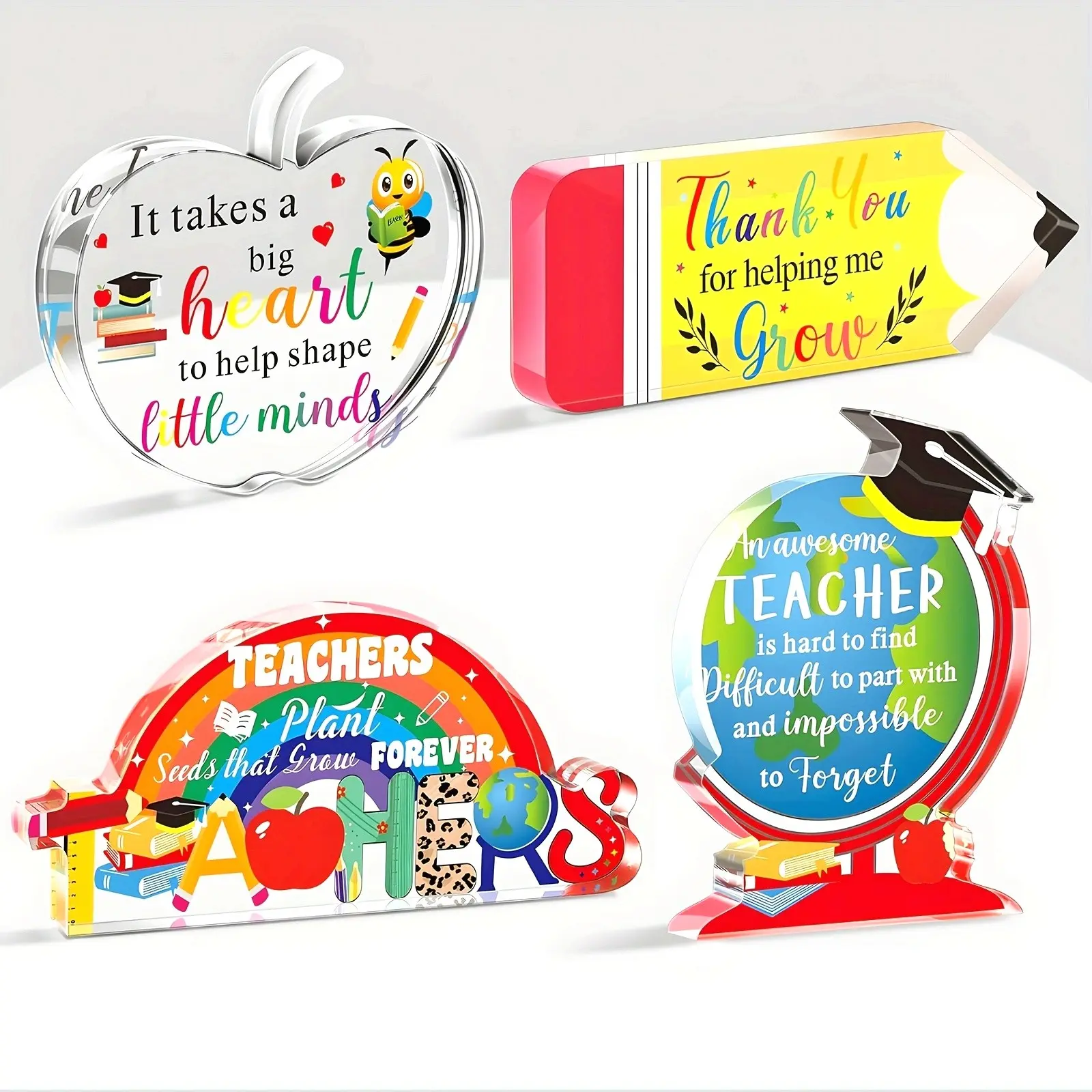 Acrylic Teacher Appreciation Gift Set, Inspirational Desk Decorations, Desk Signage Decoration, Acrylic Plaque, Acrylic Desktop Sign, Perfect for Classroom, Office, School, Teacher's Day, Birthday