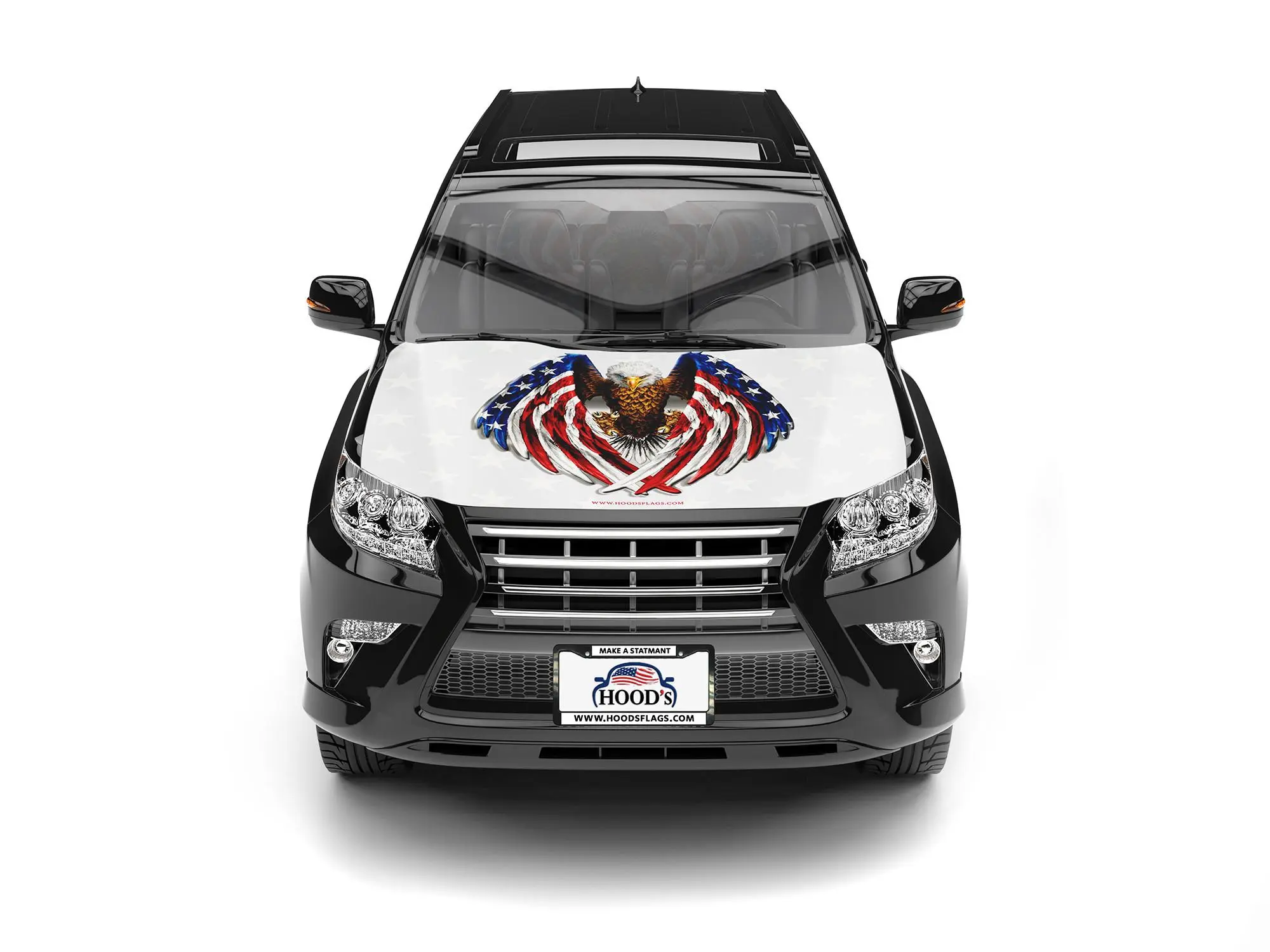 HOOD's Flags American Eagle Hood Cover 63x47inch High-Quality Fabric with Two Triangle Fasteners, Elastic Material, and Weather-Resistant Features