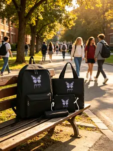 4pcs Butterfly Print Backpack Set, Large Capacity Casual Commuter Bag, Ideal Gift for Students, Versatile and Stylish
