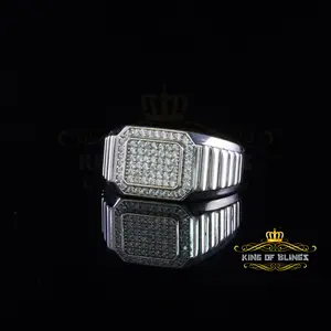 KingOf Bling's925 Sterling White Silver 0.75ct Cubic Zirconia Square Men's Big Ring Size10