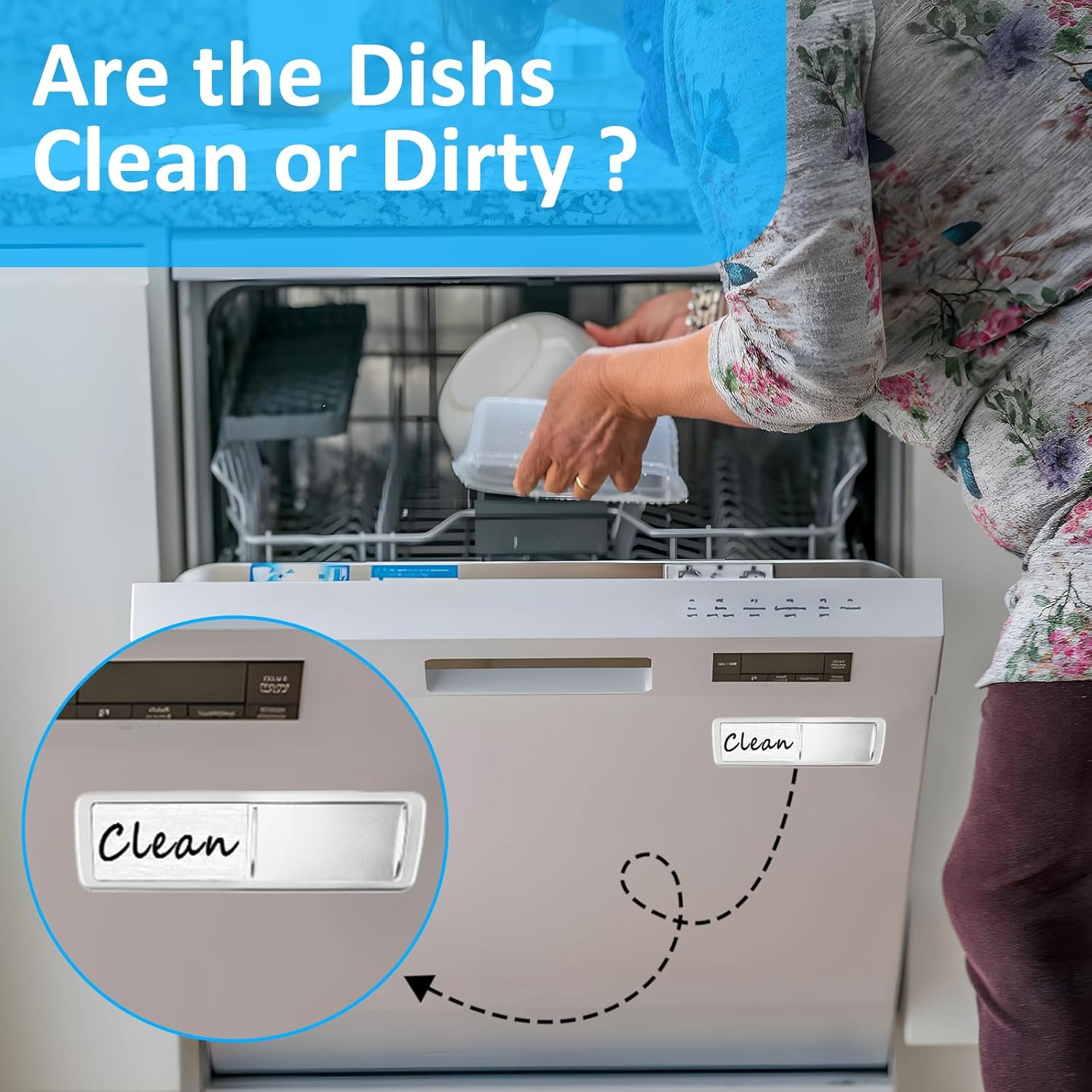 Dishwasher Magnet Clean Dirty Sign, Slide Strong Clean and Dirty Magnet Indicator for Dishwasher, Non-Scratch, Easy to Read, Self-Adhesive Stickers for Non-Magnetic Dishwasher, Refrigerator