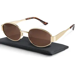 1pc Retro Oval Metal Frame Polarized Sunglasses, UV Protective Fashion Eyewear for Daily Wear & Gifting