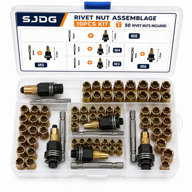 M3 M4 M5 M6 M8 rivet nut installation adapters organized inside clear storage case