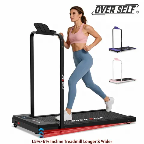 OVER SELF 2-in-1 Incline Treadmill with Handrail, 0–6% 3-Level Mannual Adjustable Incline Walking Pad, Extended Treadbelt Foldable Under Desk Treadmill for Home Office, Plus-size for Tall People, 6.2 MPH, 300 LBS, Remote Control & Wheels, Dealsforyoudays