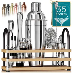 (R) Mixology Bartender Kit Bar Set | 14-  Shaker Set | Martini Barware Mixing Tools for  Bartending | 35 Recipe Cards |  Set (24oz Cobbler Shaker, /)