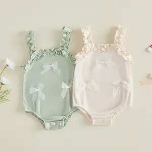 Baby Girls Romper, Sleeveless Frills Bows Infant Bodysuit Summer Clothes for Casual Daily