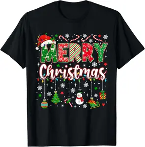 100%cotton Merry Christmas Red Santa Hat Reindeer Xmas Matching Family T-Shirt