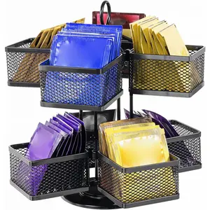 Bag Organizer,  Bag Storage Holder Spinning Carousel 96 Teabags Container, Lazy Susan Coffee Creamer Sweetener   for Kitchen Counter Cabinet Pantry Shelf Organizer