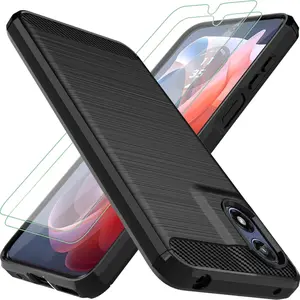for Moto G Play 2024 Case: with 2pcs Screen Protector Shock-Absorption Flexible TPU Rubber Protective Cover for Motorola Moto G Play 2024(Black)