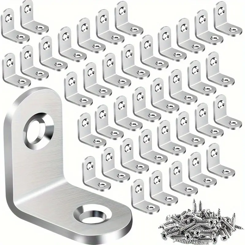 Tool Kit 90 Pieces, Durable L-Shaped Brackets (30), Wooden Screws for Shelves, Furniture, Cabinets, Drawers (60)