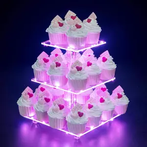 Cupcake Stand, 3-Tier Cupcake Holder with LED light String,  Cupcake Tower Display-Dessert Tower-Pastry Stand-Cupcake Tier Stand for Wedding, Birthday party (  Light)