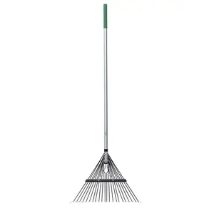 Fiberglass Long Handle 22-Tine Steel Leaf Rake with Comfort End Grip, Weather-Resistant Design, Lightweight 2.3 lbs, Ideal for Gardening and Outdoor Use