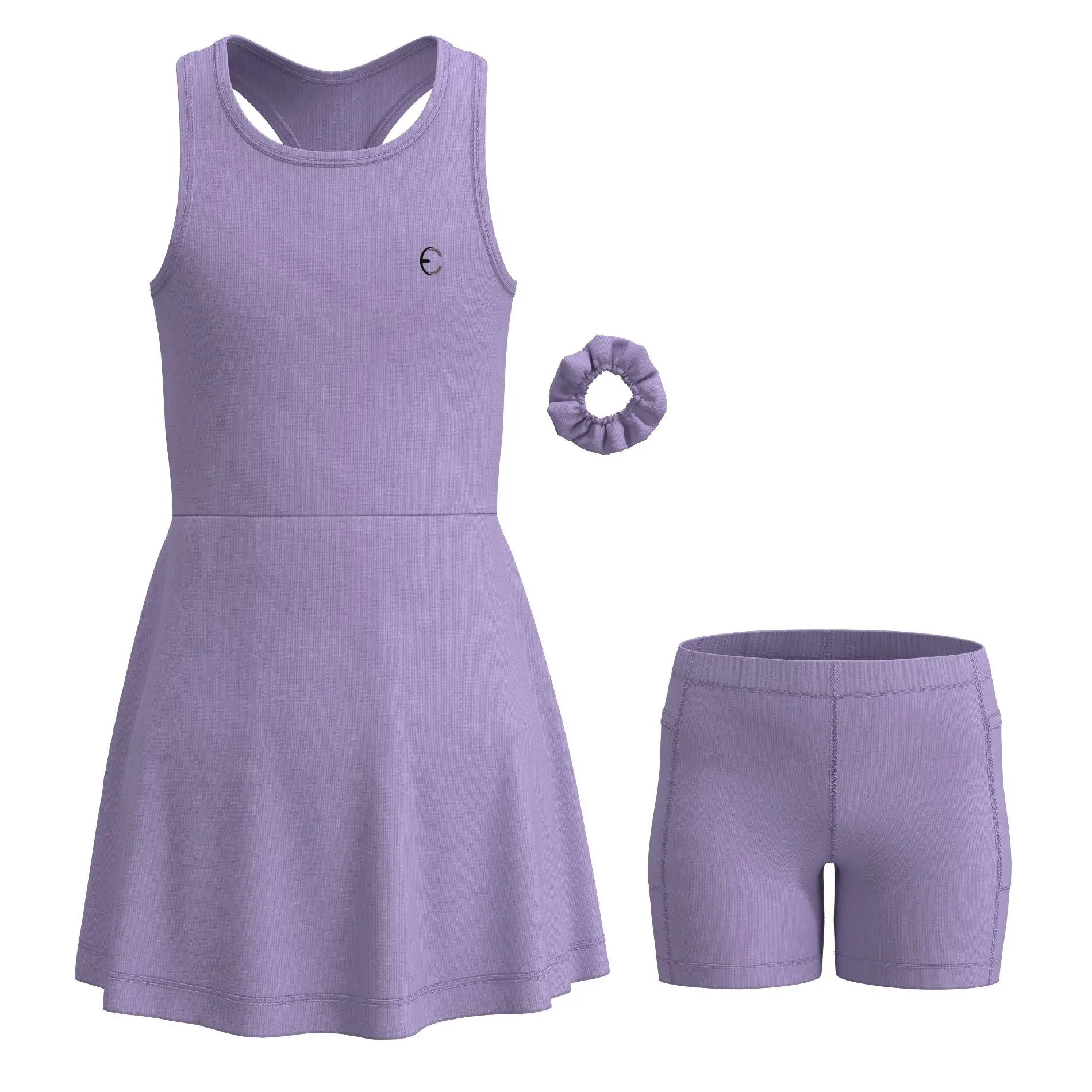 Essenclo Girls 3-Piece Tennis Dress Set with Shorts & Scrunchie for Golf, Dance, Running, Sports & Everyday Wear