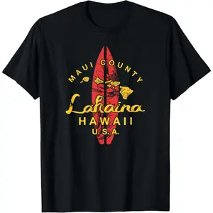 Lahaina Hawaii Maui Surfing T-Shirt        Graphic tees Casual Shortsleeve
