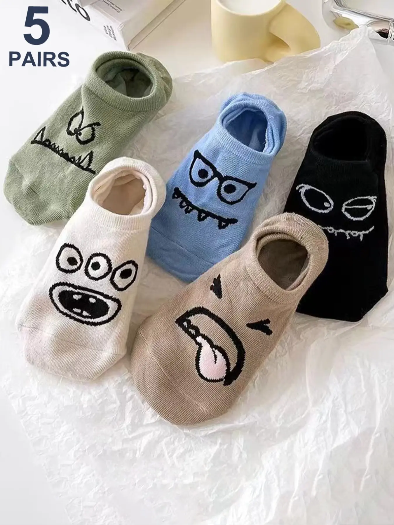 5 Pairs Cute Cartoon Plus Size Ankle Socks, Low Cut Thin Casual Fashion Socks For Women And Men, Sock Sets, Soft, Breathable Fabric Socks, For Pants, Business Shoes, Sneakers