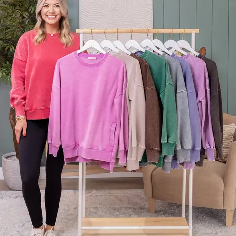 Zenana Acid Wash Fleece High Low Hem Pullover | S - 3X