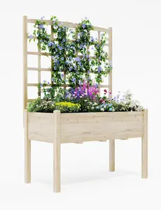 Gaomon 65" Tall Multi-Tiered Cedar Wood Outdoor Garden Planter with Rustic Look Trellis - Elevated Raised Bed with Stand and Liner for Vegetables, Herbs - Patio, Backyard Use