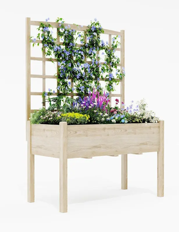 Gaomon 65" Tall Natural Cedar Wood Outdoor Raised Garden Bed - Rustic Trellis, Elevated Stand, Liner, Multi-Tiered Eco-Friendly Planter for Gardening, Vertical Grow, Patio Vegetables, Herbs with Durable Weather-Resistant Build, Traditional, Flower Pots &