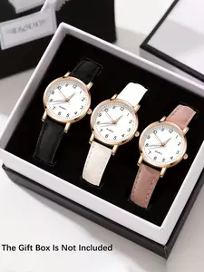 3pcs- New Ladies' Compact Casual Versatile Quartz Wristwatch Set with Round Dial, Ideal for Casual Attire and Gifts on Weddings, Valentine' Day, Christmas, Ramadan, Birthdays, Mother' Day & Eid Al-Adha