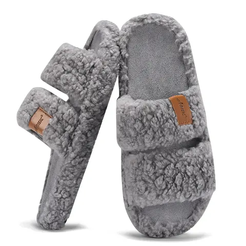 Women's Fuzzy Open-Toe Slide House Slippers - Memory Foam, Anti-Slip Grip Sole, Lightweight, Cozy Winter Plush Footwear, Indoor/Outdoor, Machine Washable, Ideal Gifts