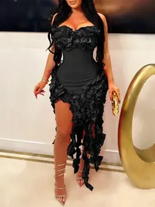 Women's Plain Asymmetrical Ruffle Bodycon Dress, Elegant Sleeveless Short Tube Dress for Party Club Dating Wear, Ladies Summer Clothes