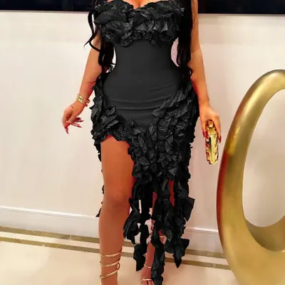 Black Dress with Ruffle Bottom - TikTok Shop Black Dress with Ruffle Bottom - TikTok Shop