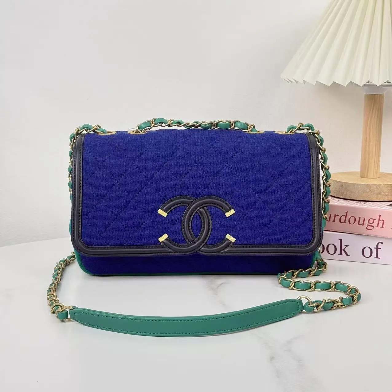 Pre-owned CHANEL Blue Tricolor Jersey CC Filigree Flap Crossbody Bag