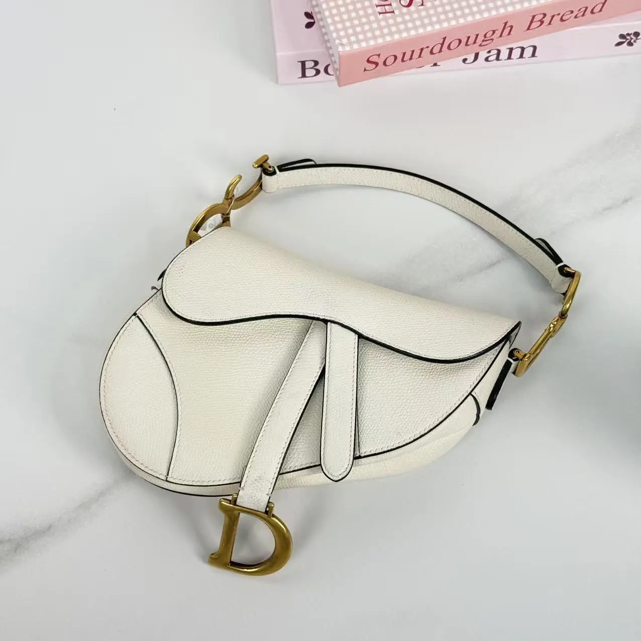 Pre-owned Dior White Grained Leather Mini Saddle Bag