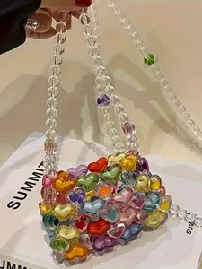 New Women's Crossbody Clutch Purse Bag Beaded Handmade Crystal Handlebag Luxurious Unique Style Cute Shoulder Bag Handcrafted Bag