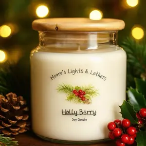 Moore’s Lights & Lathers Holly Berry Soy Candle - Aromatherapy Candle that’s fruity, woody & spicy-essential oils of Orange & Clove- Eco-Friendly & Non-Toxic - Perfect for Holiday & Winter Decor. Wick Scent Fragrance Decoration Cozy Scented