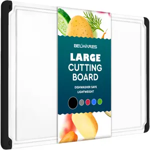 Large Plastic Cutting Board – 17.5” x 11.5” Reversible Cutting Board with Deep Juice Groove & Non-Slip Feet - Dishwasher Safe & Knife-Friendly Chopping & Carving Board for Meat, Vegetables, Fruits & Kitchen Prep Rectangular