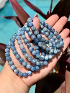 Natural Blue Kyanite 8mm Beaded Stretch Bracelet | Deep Blue Gemstone Jewelry