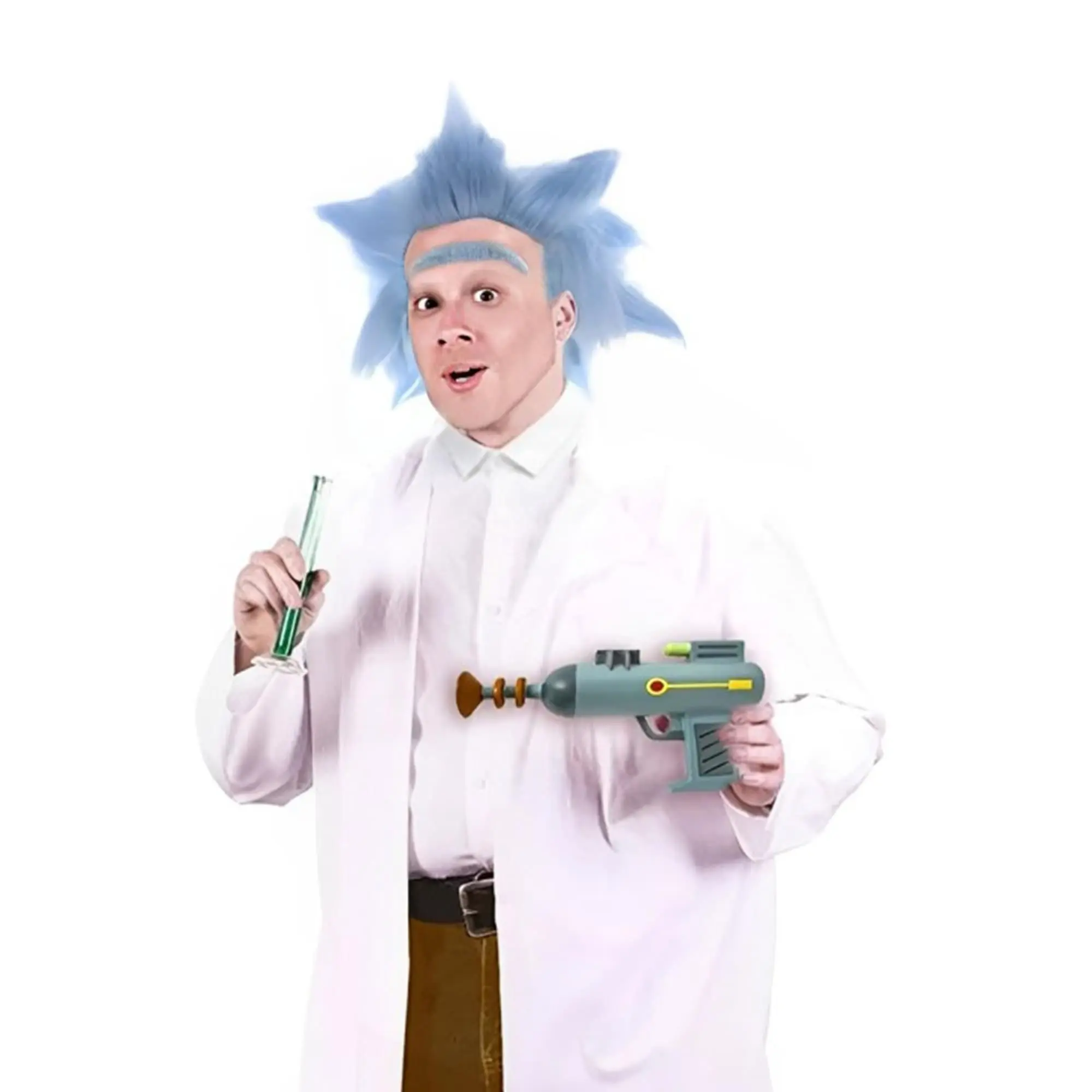 Rick Sanchez Costume Wig and Eyebrow Set for Adults, Light Blue Spiky Anime Hair for Halloween & Cosplay, Wing, Anime Outfit, Rick And Morty Fans, Adult Fit, Includes Wig And Eyebrows, Looks Like Famous Character, Party, Wig||Eyebrow, Anime Character Synt