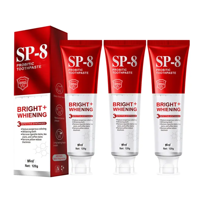 3pcs SP-8 Toothpaste gently whitens teeth, fights bacteria, and ensures long-lasting freshness and oral balance.
