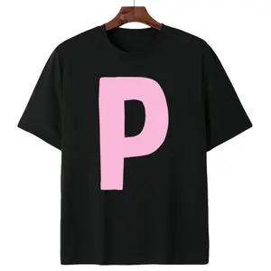 Large Pink "P" Letter Minimalist Statement Shirt