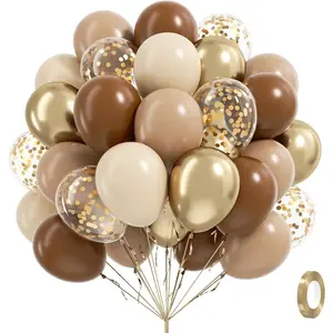 60Pcs Brown and Gold Balloons for Neutral Bridal Shower, Birthday, Party Decorations - Light Sand White Confetti Balloons