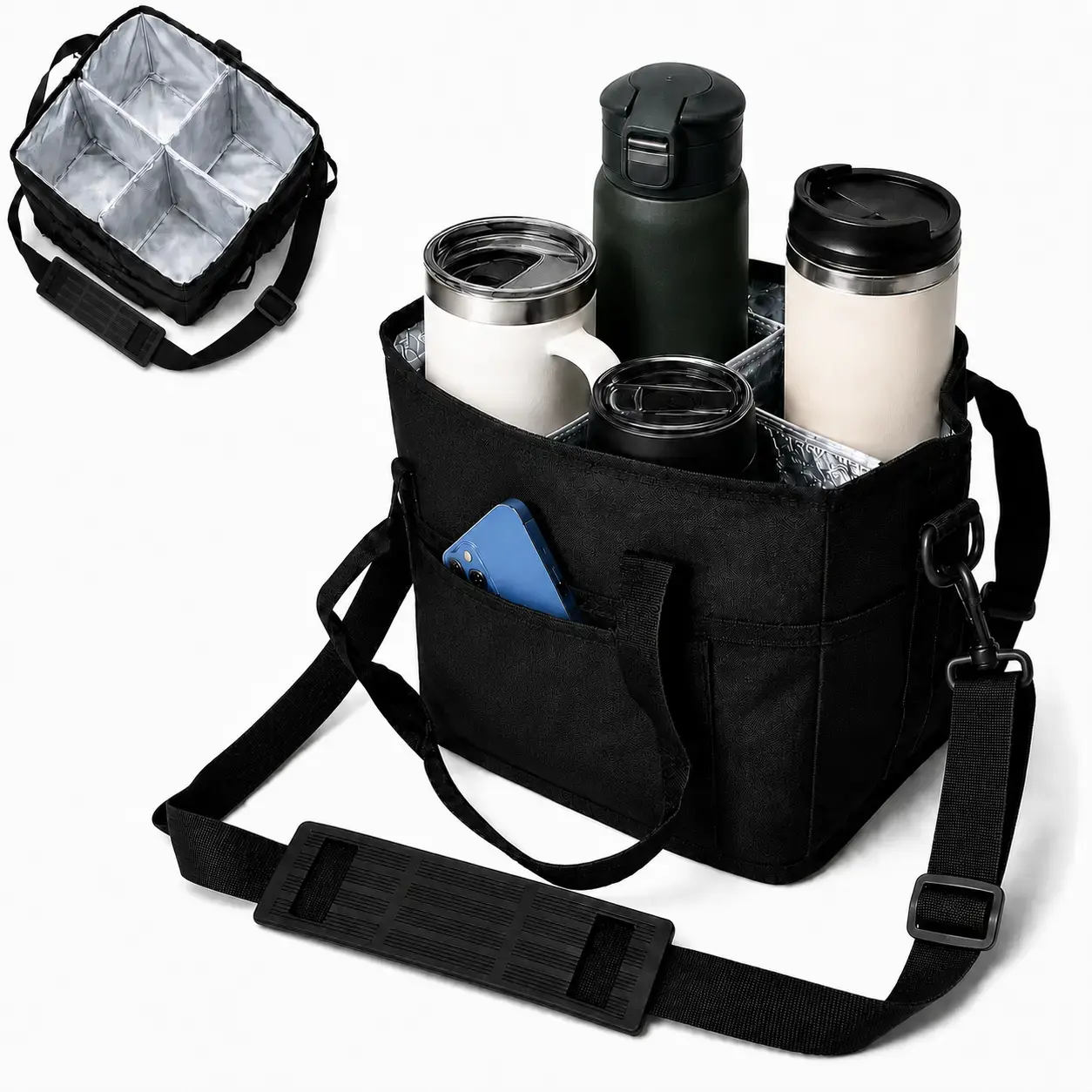 2026 Drink bag Insulated Cup Caddy Tote Bag with Adjustable Shoulder Strap and Multi-Pocket Dividers,Portable Drink Carrier for Outdoor Picnics, Beach Trips,Tailgating,and Daily Commute Delivery Services Moving travel organizer