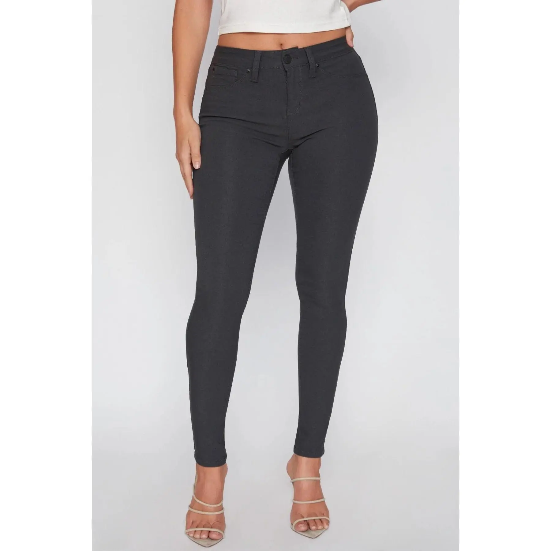 Hyperstretch Mid-Rise Skinny Jean by YMI in Gray - Women's