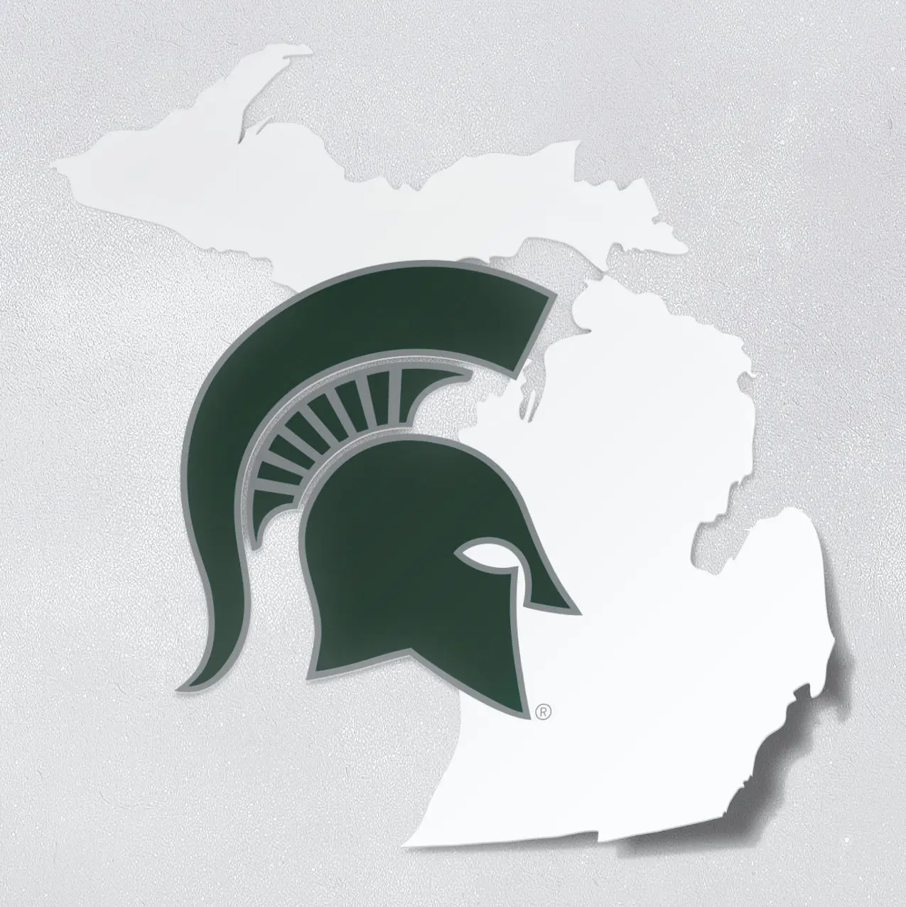 Michigan State University Spartan Helmet on State of Michigan Car Decal