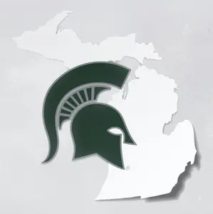 Michigan State University Spartan Helmet on State of Michigan Car Decal