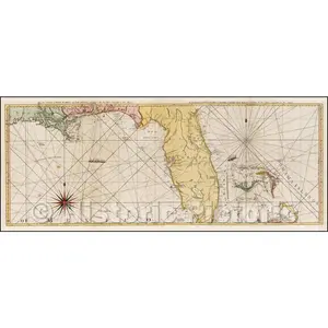 Florida and Gulf Coast - Jefferys Chart, 1775 | Historical Nautical Map Print