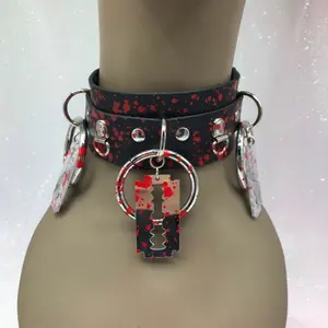 Horror blood splatter gothic black spiked spooky themed necklace Halloween set necklace