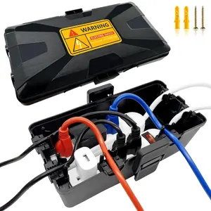 Outdoor Electrical Box, IP54 Waterproof Outdoor Outlet Cover for Outdoor Extension Cord, Large Capacity Weatherproof Connection Box w/ 6 Cable Entry Ports, Power Strip & Holiday Light Protector