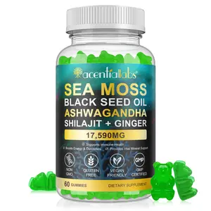 Acentialabs Sea Moss Gummies - 3000mg Sea Moss, 2000mg Bladderwrack, 800mg Ashwagandha, 400mg Burdock Root - Vegan Immune Support Gummies for Energy, Digestion & Thyroid Health*, Non-GMO, No High Fructose Corn Syrup, 60 Count