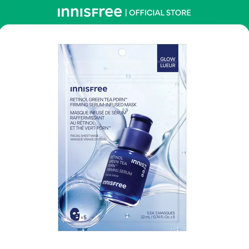 [Innisfree Official] Retinol Green Tea PDRN Sheet Mask 5 Pack, with Serum, Skin Repair & Firming Benefits