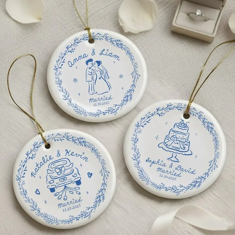 Custom First Christmas Married Ornament, Just Married Whimsical Ornament, Christmas Lesbian Wedding Ornaments 2026, Wedding Gifts For Couple