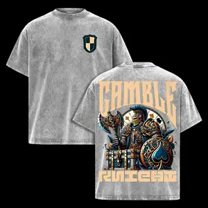Gamble Knight T-Shirt Vintage Casino Graphic Tee Medieval Armor Poker Card Gambling Streetwear Washed Shirt