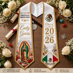 Personalized Mexican Graduation Stole 2026, Virgen de Guadalupe Graduation Sash, Orgullo Mexicano Grad Stole, Custom Name Class of 2026 Sash