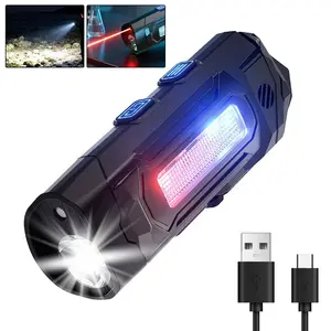 1 PC Mini Keychain Flashlight , Rechargeable EDC Flashlight with Magnetic Base,Red Light,UV Light with Buzzing,8 Modes,Pocket Flashlight with Clip for Outdoor,Home, Camping,Car Repair,Emergency, Led Flashlight Rechargeable