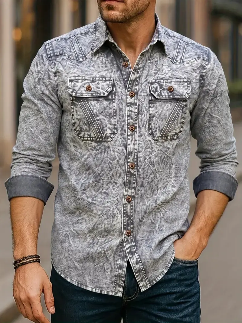 Men's Casual Plain Denim Jacket, Thick Collared Button-Front Outerwear with Pockets, Durable for Everyday Wear, Front Pockets